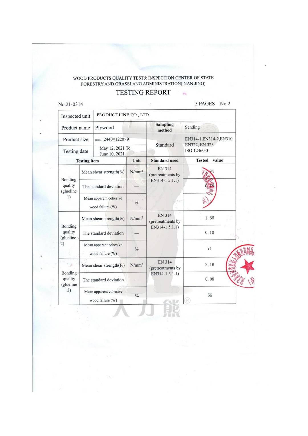 Plywood EN314-1,EN314-2,EN 310,EN322, EN323, ISO 12460-3 test report page 3 - PDL Furniture