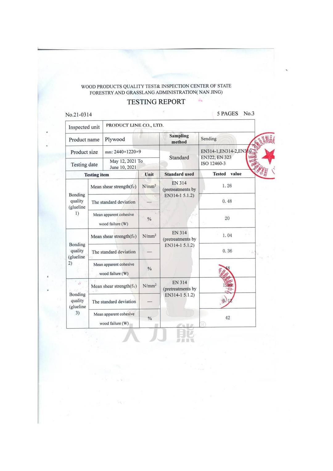 Plywood EN314-1,EN314-2,EN 310,EN322, EN323, ISO 12460-3 test report page 4 - PDL Furniture