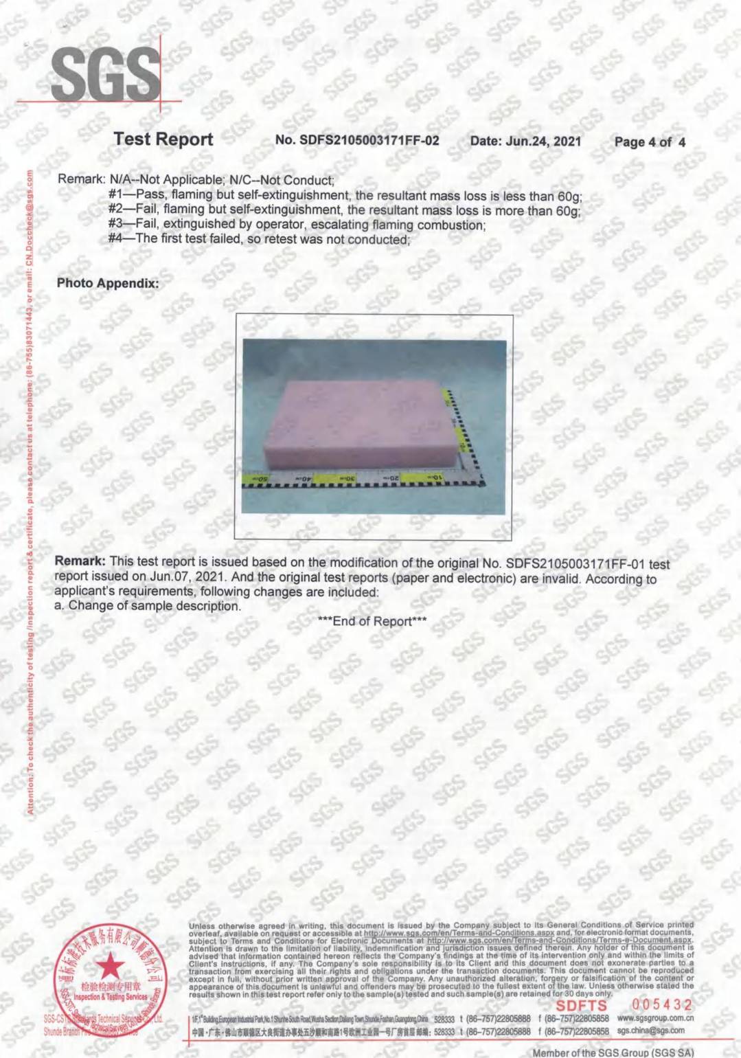 Foam BS5852 Fire Rated test report page 4 - PDL Furniture