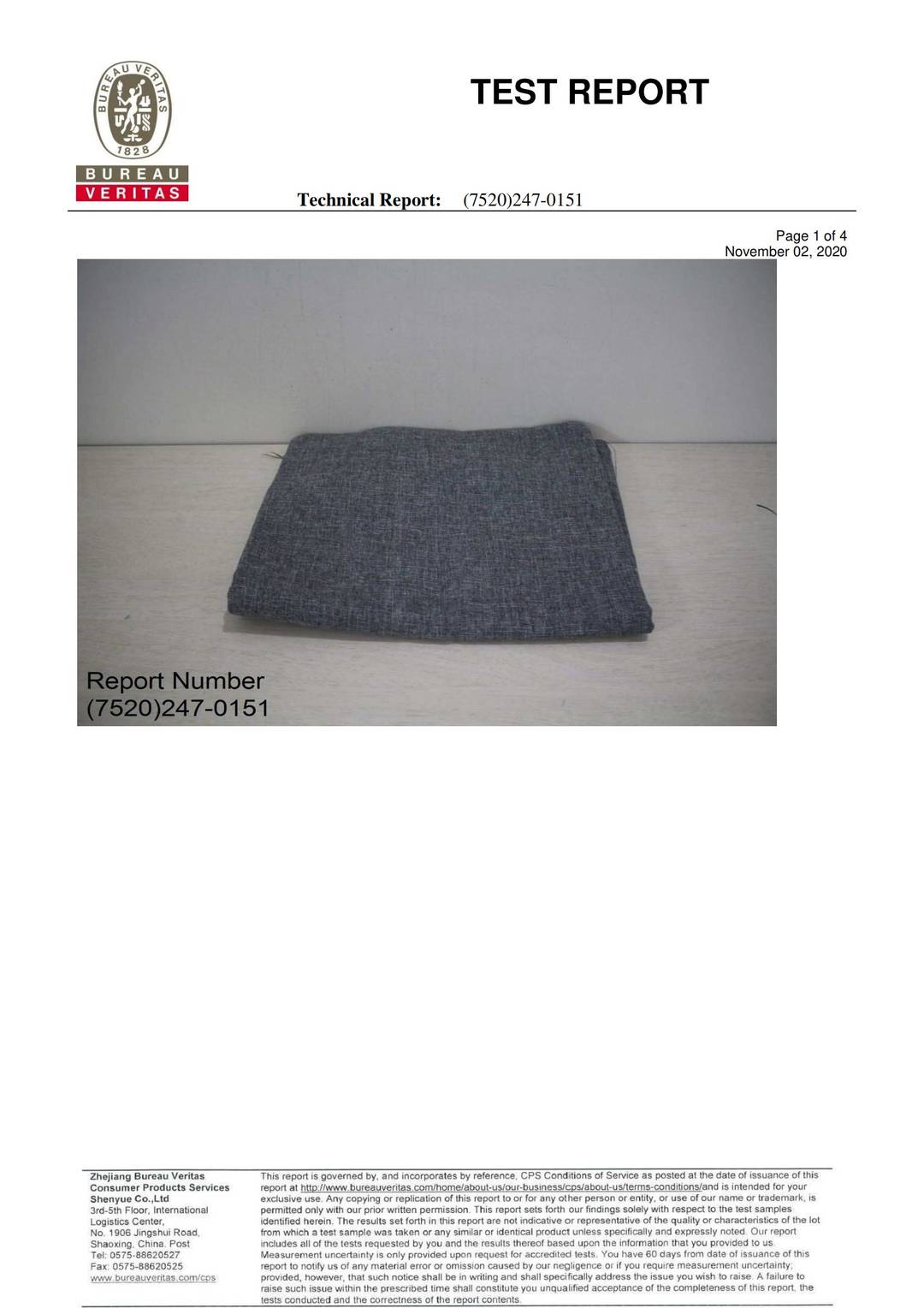 Olefin Lightfast 1000 hours test report page 1 - PDL Furniture