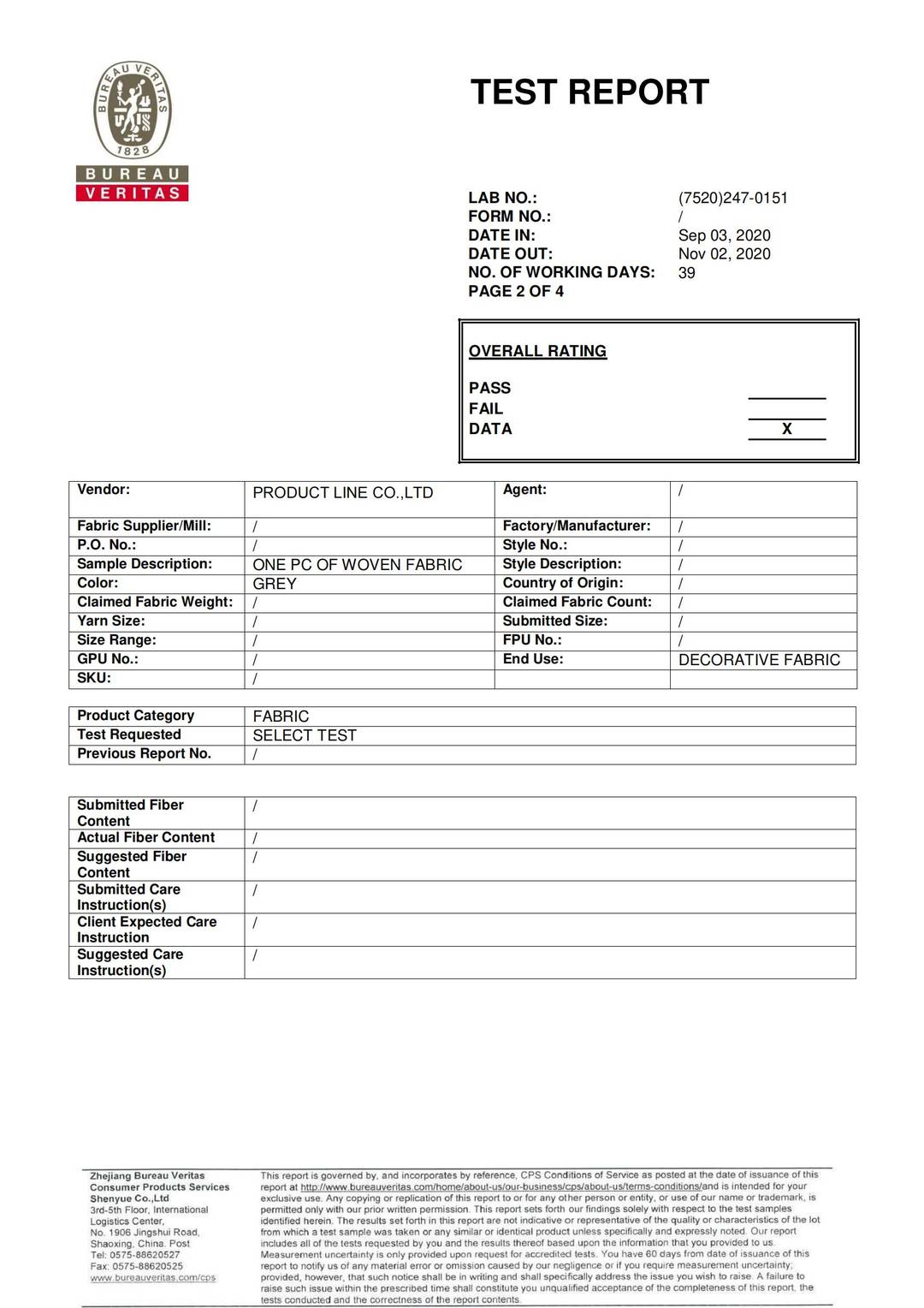 Olefin Lightfast 1000 hours test report page 2 - PDL Furniture
