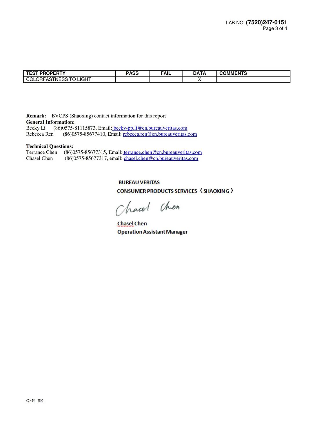Olefin Lightfast 1000 hours test report page 3 - PDL Furniture