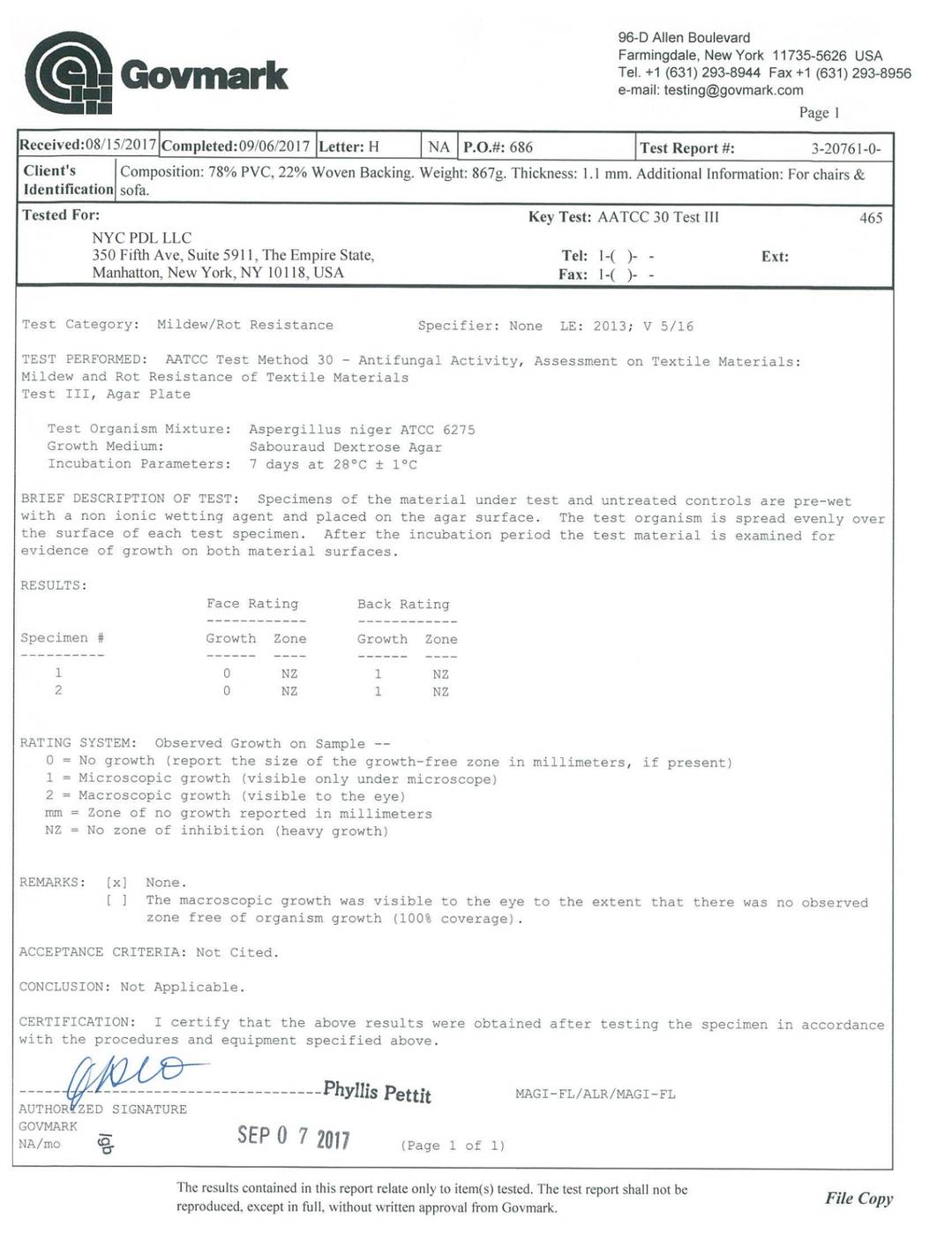 Faux Leather Antifungal Test Report test report page 1 - PDL Furniture