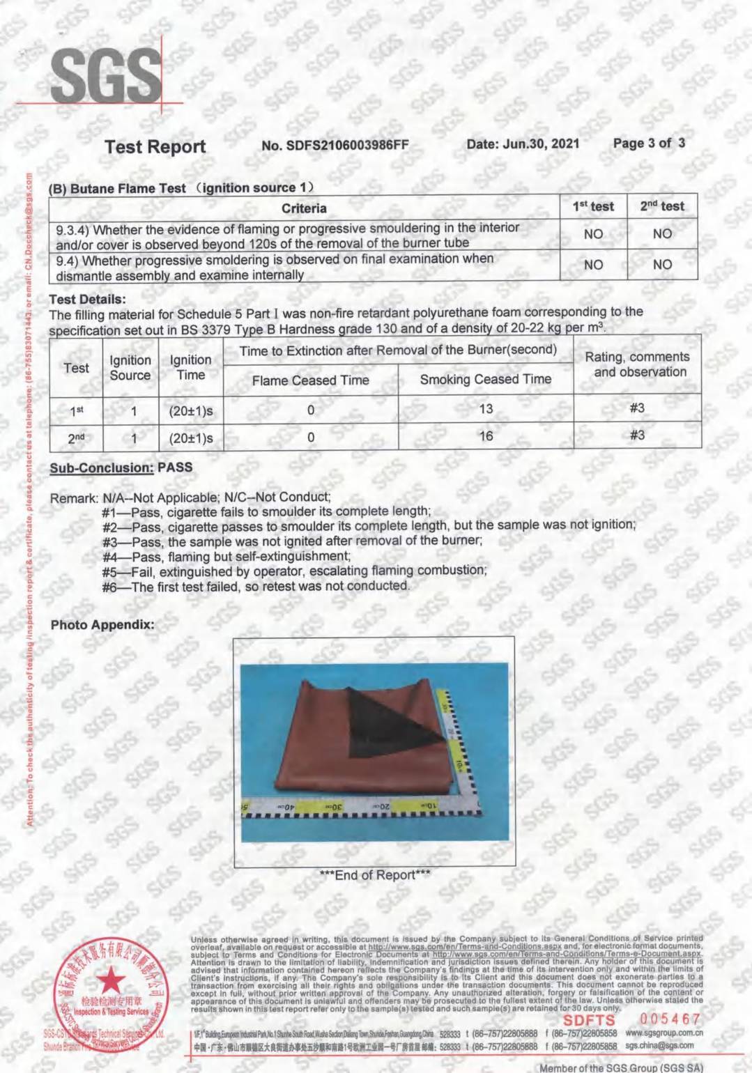 Faux Leather F.R BS5852 test report page 3 - PDL Furniture