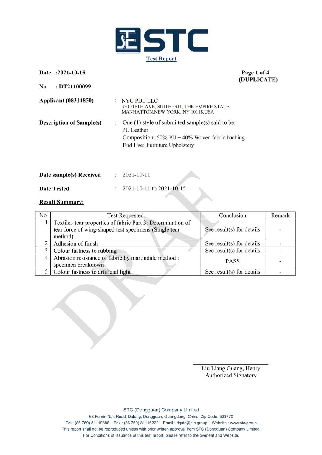 Faux Leather-color fastness, abrasion test report page 2 - PDL Furniture