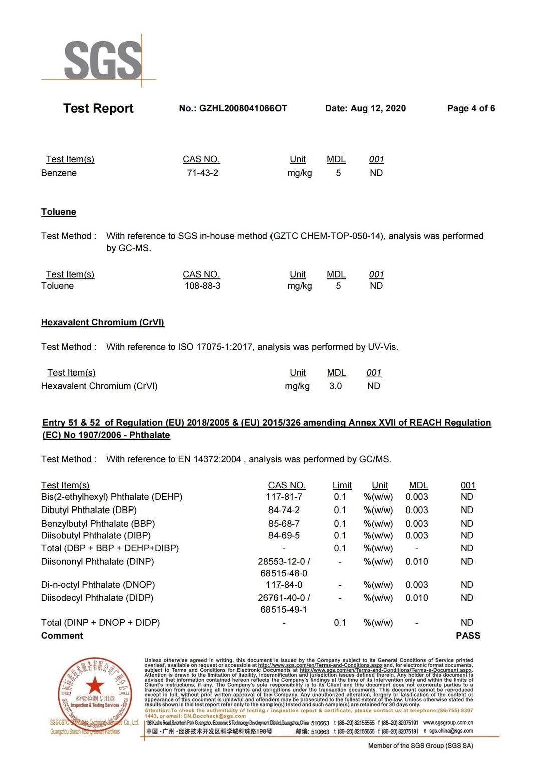 Original Leather Lead – Consumer Product Safety Commission of USA requirement test report page 4 - PDL Furniture