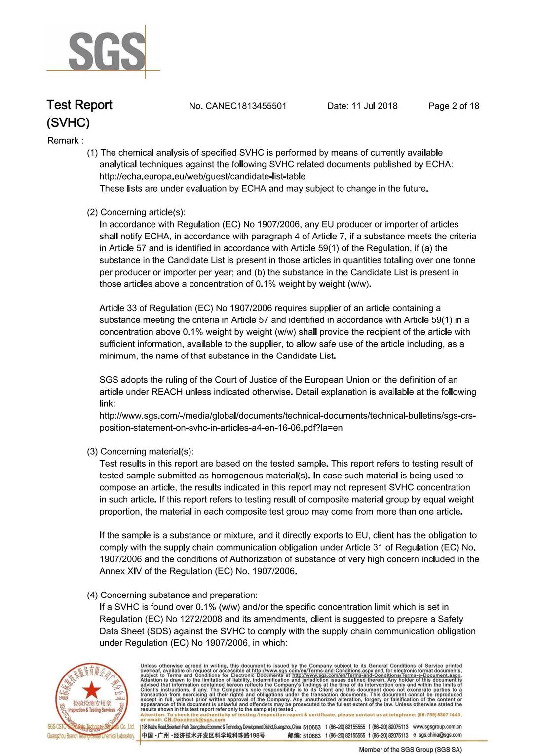 Substances of Very High Concern (SVHC)–REACH 191 test report page 8 - PDL Furniture