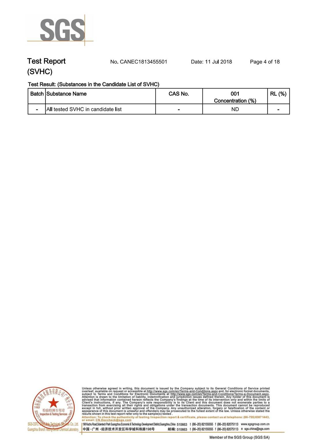 Substances of Very High Concern (SVHC)–REACH 191 test report page 10 - PDL Furniture