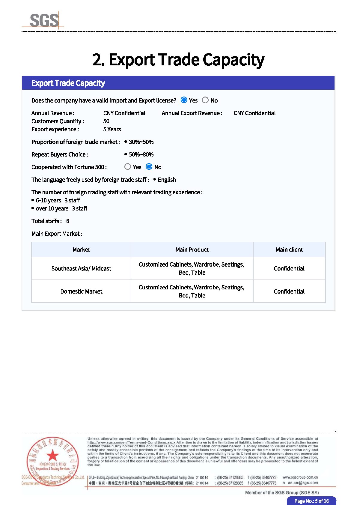 SGS Factory Audit 2025 test report page 5 - PDL Furniture