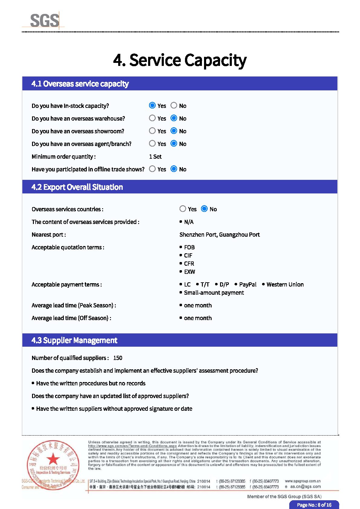 SGS Factory Audit 2025 test report page 8 - PDL Furniture