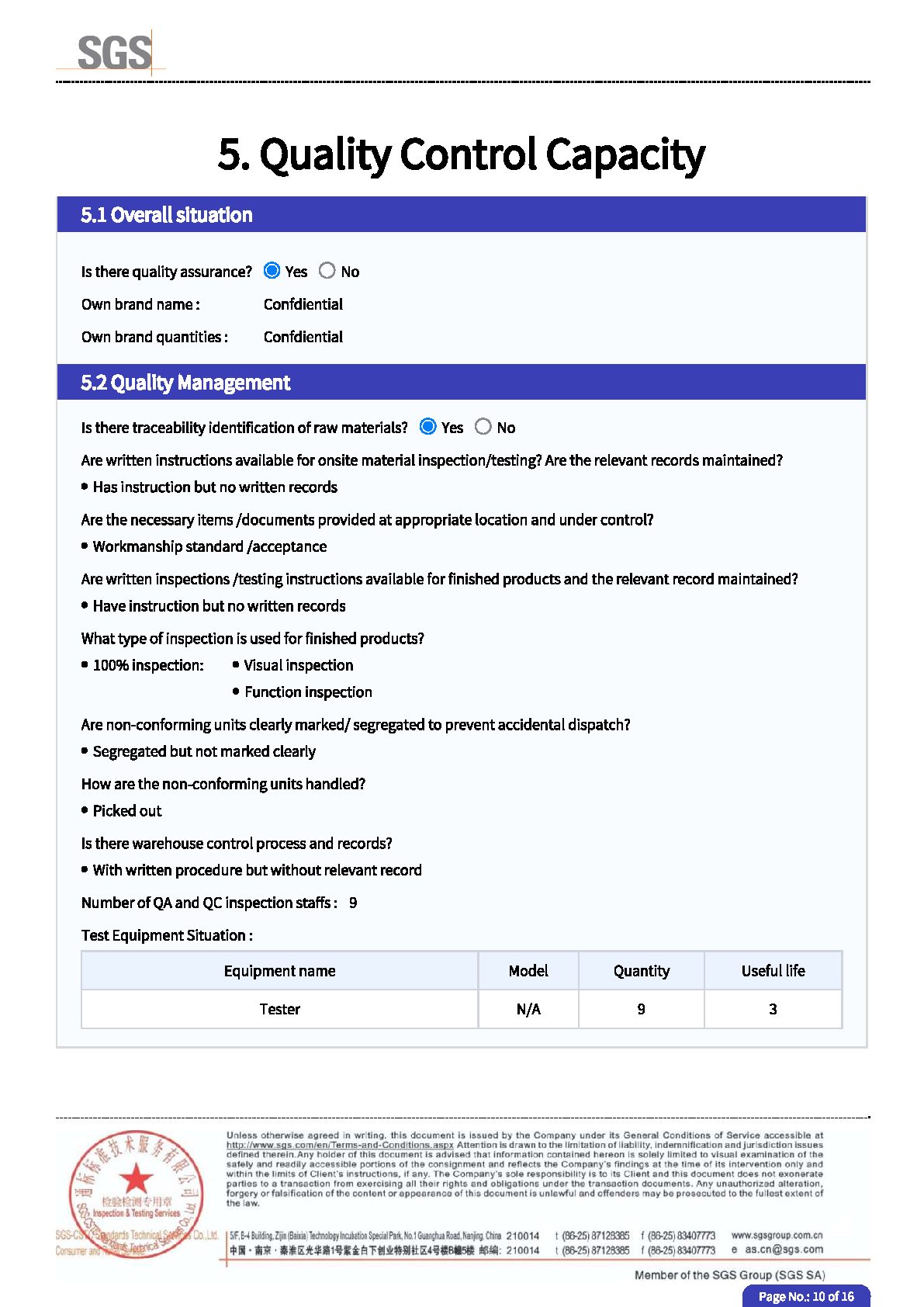 SGS Factory Audit 2025 test report page 10 - PDL Furniture