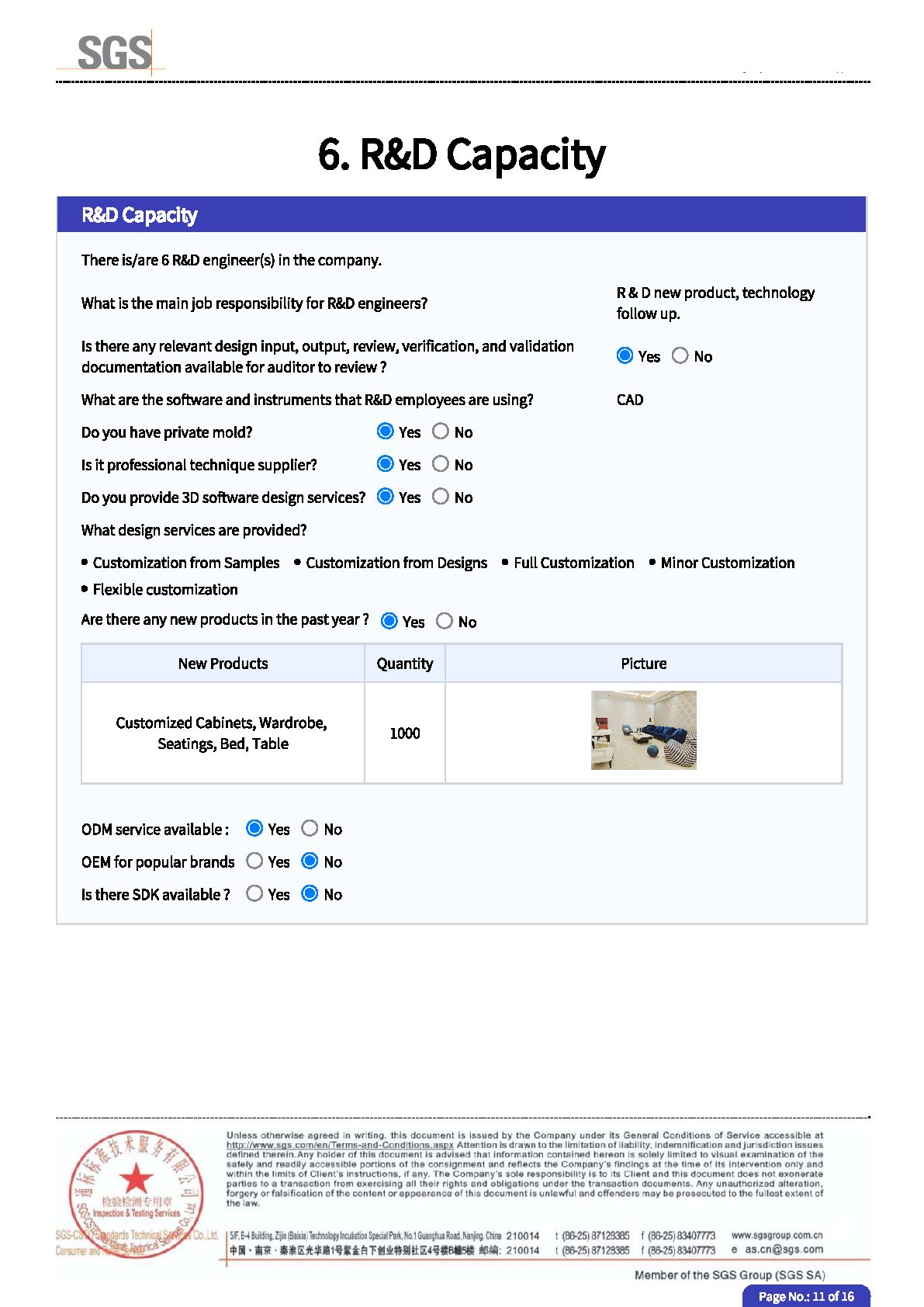 SGS Factory Audit 2025 test report page 11 - PDL Furniture