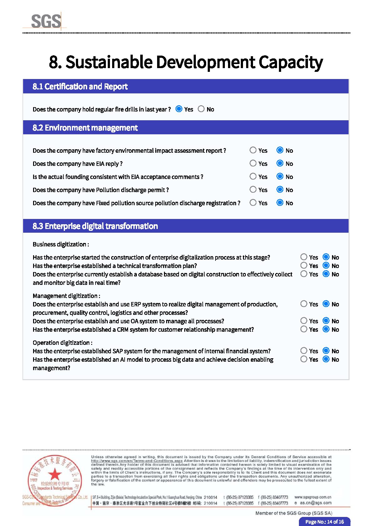 SGS Factory Audit 2025 test report page 14 - PDL Furniture