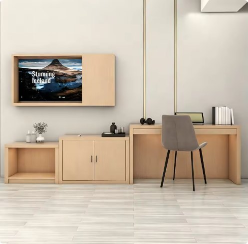 Guest Room Millwork and Storage Set Integrated Desk and TV Cabinet